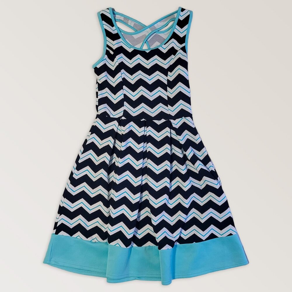 Colorful Sleeveless Dress, Zigzag Pattern Mini Dress, Size S